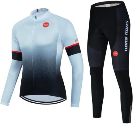 Men's Cycling Jersey Set Long Sleeve Cycling Clothing Road Bike Shirts Bicycle Jersey with 20D Gel Padded Long Pants