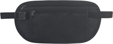 FuninCrea Money Belt, Nylon Fanny Pack Hidden Belt Bag with RFID Blocking for Women Men, Anti-theft Waist Pack Under Clothes with Adjustable Buckle for Travel, Running, Hiking, Cycling (black)