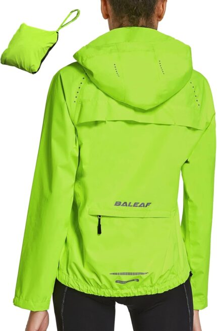 baleaf Women's Rain Jackets Waterproof Windbreaker Packable Running Lightweight Cycling Jacket Reflective Hooded