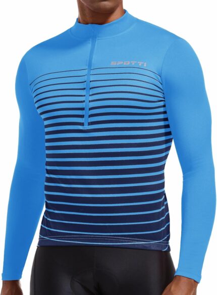 Spotti Men's Cycling Bike Jersey Long Sleeve with 3 Rear Pockets - Moisture Wicking, Breathable, Quick Dry Biking Shirt