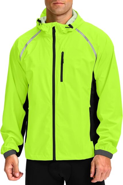 Men's Cycling Rain Jackets Waterproof Running Bike Windbreaker Lightweight Packable Hooded Jacket