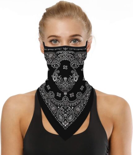 YAYOUREL Neck Gaiter Face Mask Covering Bandanas for Men Women Summer UV Face Scarf Mask Cover Ear Loop Triangle Facemask