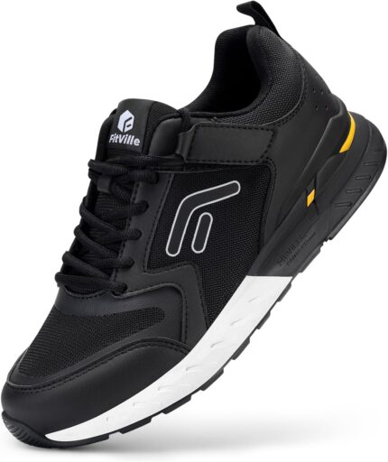 FitVille Men's Walking Shoes Wide Width Diabetic Shoes Orthopedic Sneaker Hook and Loop Running Shoes for Flat Feet Plantar Fasciitis - Rebound Core V7