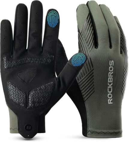 ROCKBROS Cycling Gloves - Anti-Slip Full Finger MTB Road Bike Gloves for Riding, Running, Hiking, Outdoor Sports